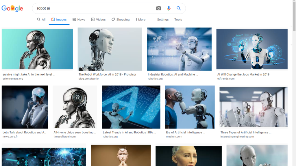 Google-Bildersuche nach 'Robot AI'